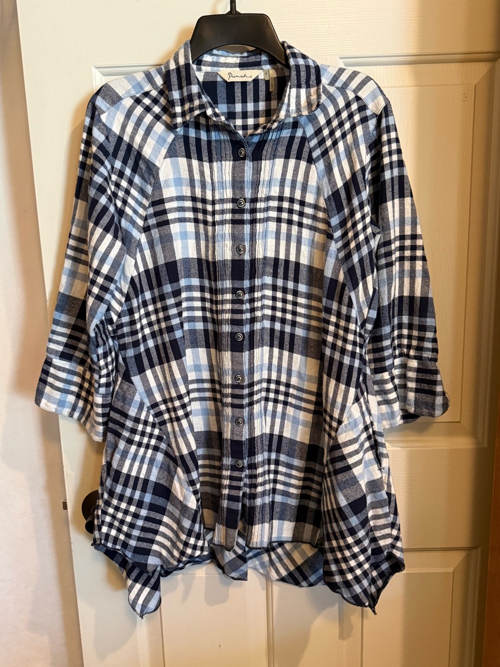Navy & White Plaid Flannel Button-Front placket. 💯 cotton.